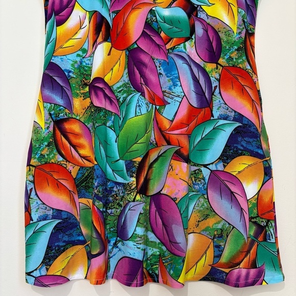 Colorful Green Purple Yellow  Flower Crew Neck Short Sleeve Pull Over Dress - Picture 11 of 14